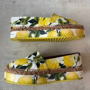 Dolce & Gabbana Yellow & White Lemon Espadrille Flats